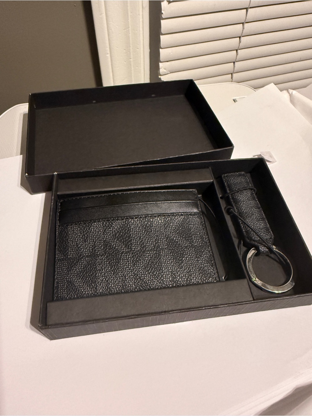 Michael Kors Black Leather Card Holder and Key Ring Set